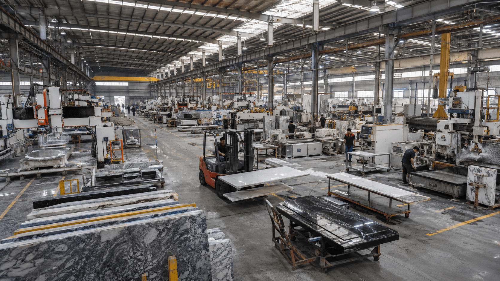 Stone fabrication factory in China, presented with restraint. visual reference